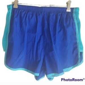 Blue Athletic Shorts with Elastic Waistband and Dolphin Hem